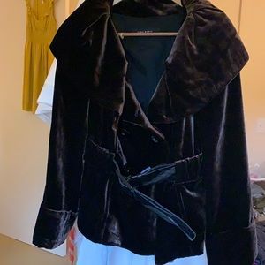 Luxurious brown velvet belted jacket
